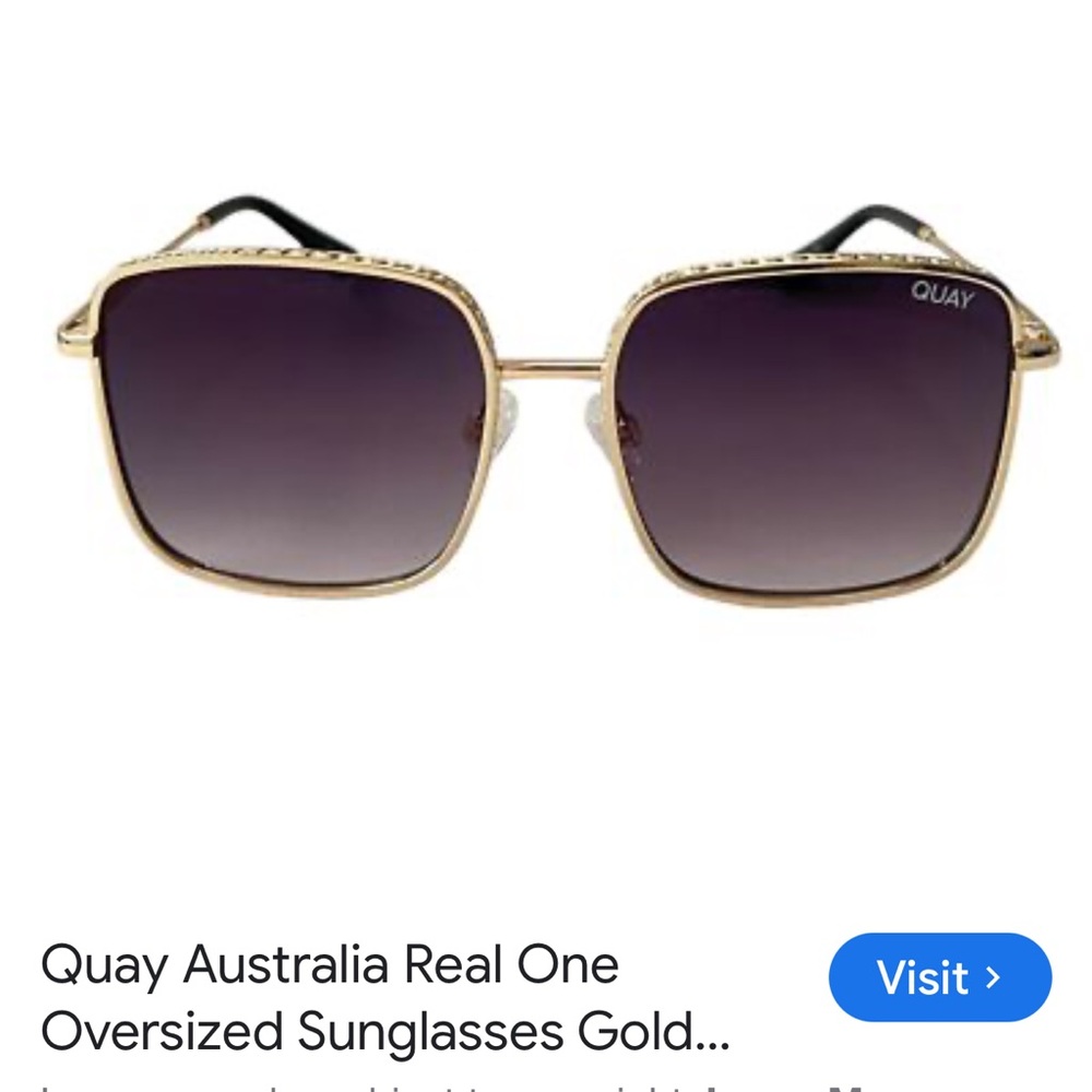 Quay Australia oversized square Sunglasses with gold beveled  metal frame.